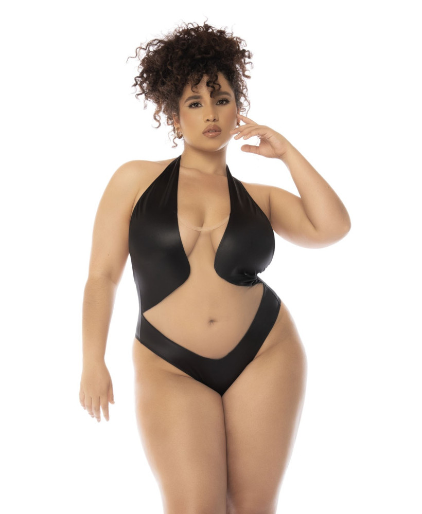 Body dos nu Romy grande taille couleur noir et chair, résille transparente 